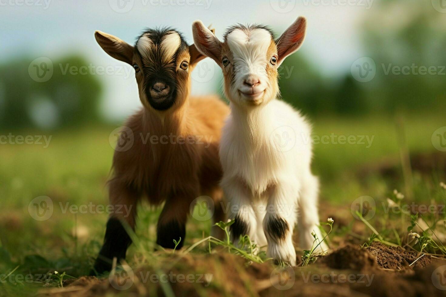 AI generated Cute Little baby goat in the field AI Generated photo
