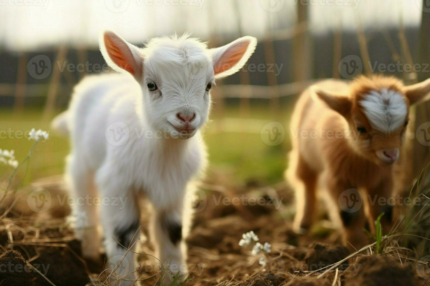 AI generated Cute Little baby goat in the field AI Generated photo