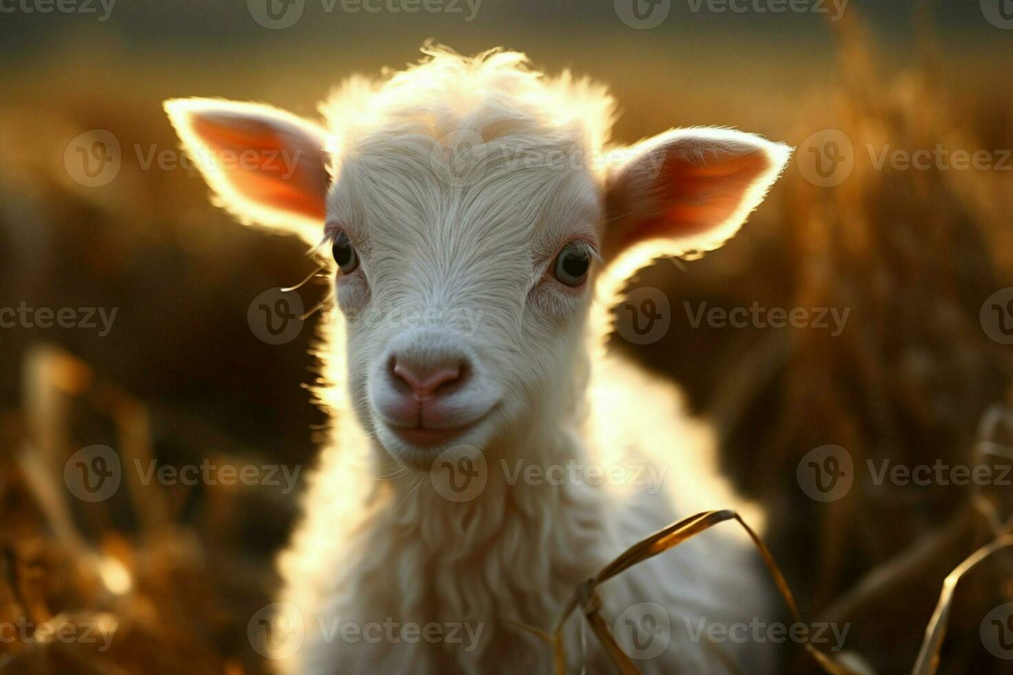 AI generated Cute Little baby goat in the field AI Generated photo