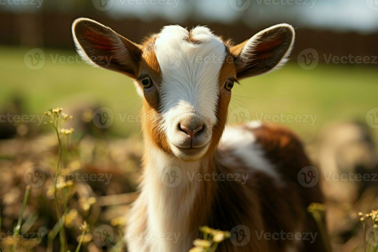 AI generated Cute Little baby goat in the field AI Generated photo