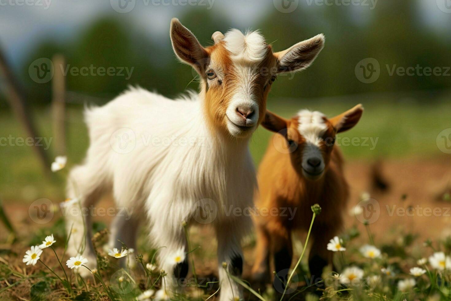 AI generated Cute Little baby goat in the field AI Generated photo