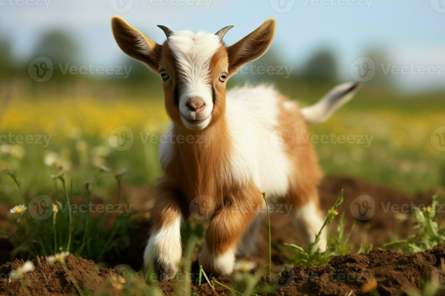 AI generated Cute Little baby goat in the field AI Generated photo