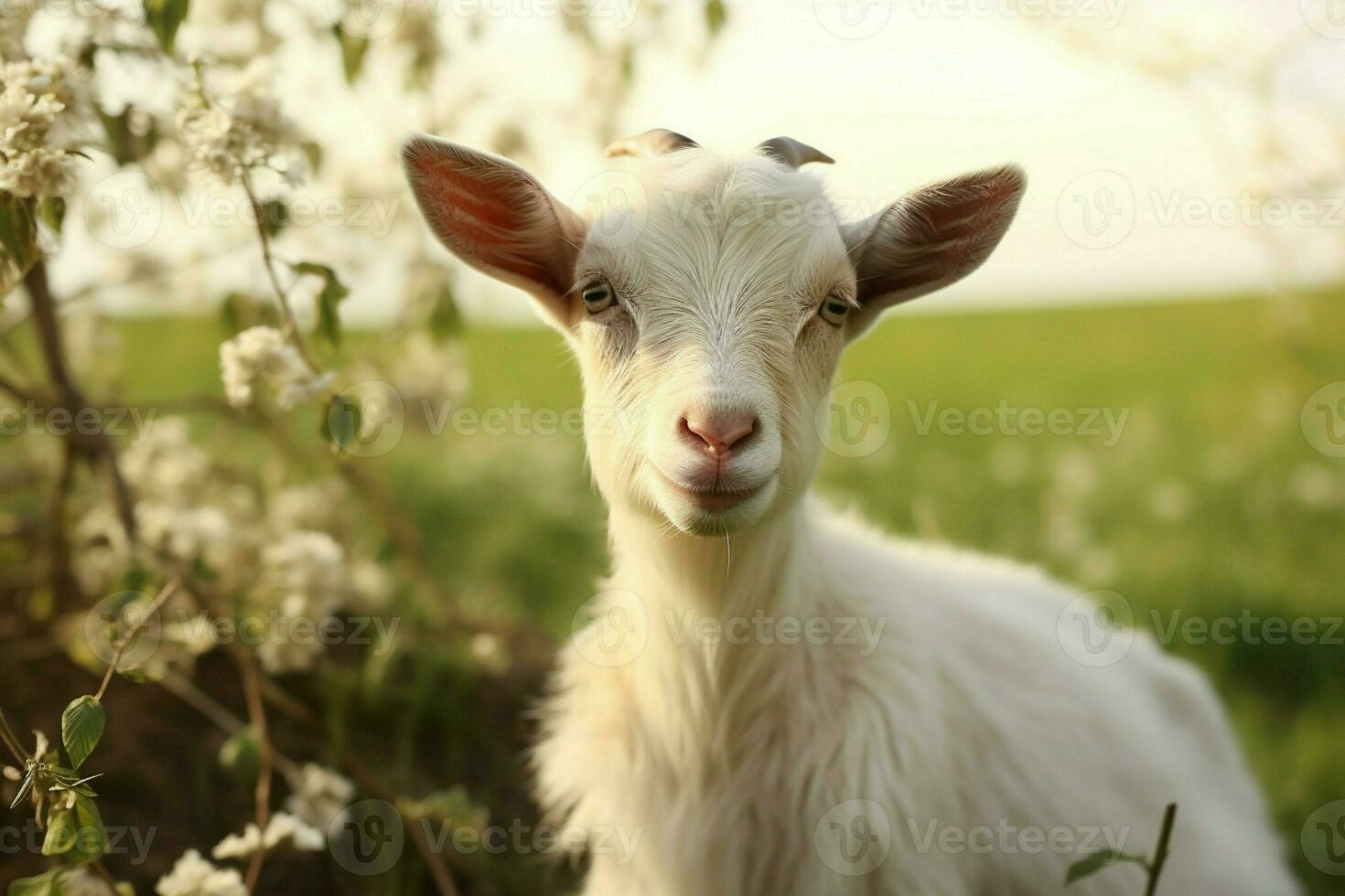 AI generated Cute Little baby goat in the field AI Generated photo