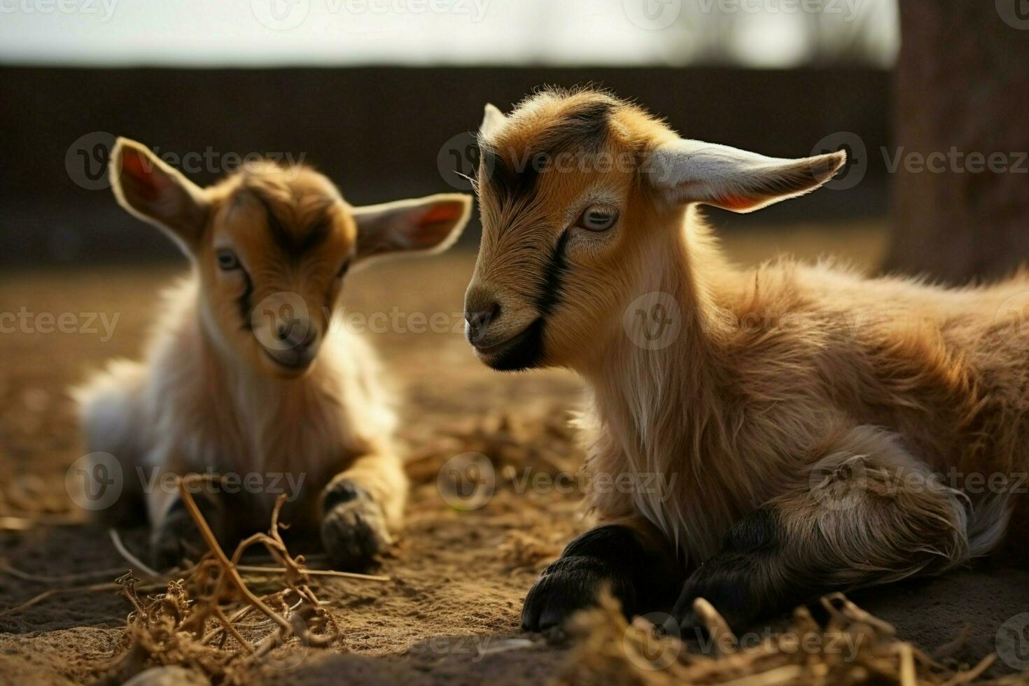 AI generated Cute Little baby goat in the field AI Generated photo
