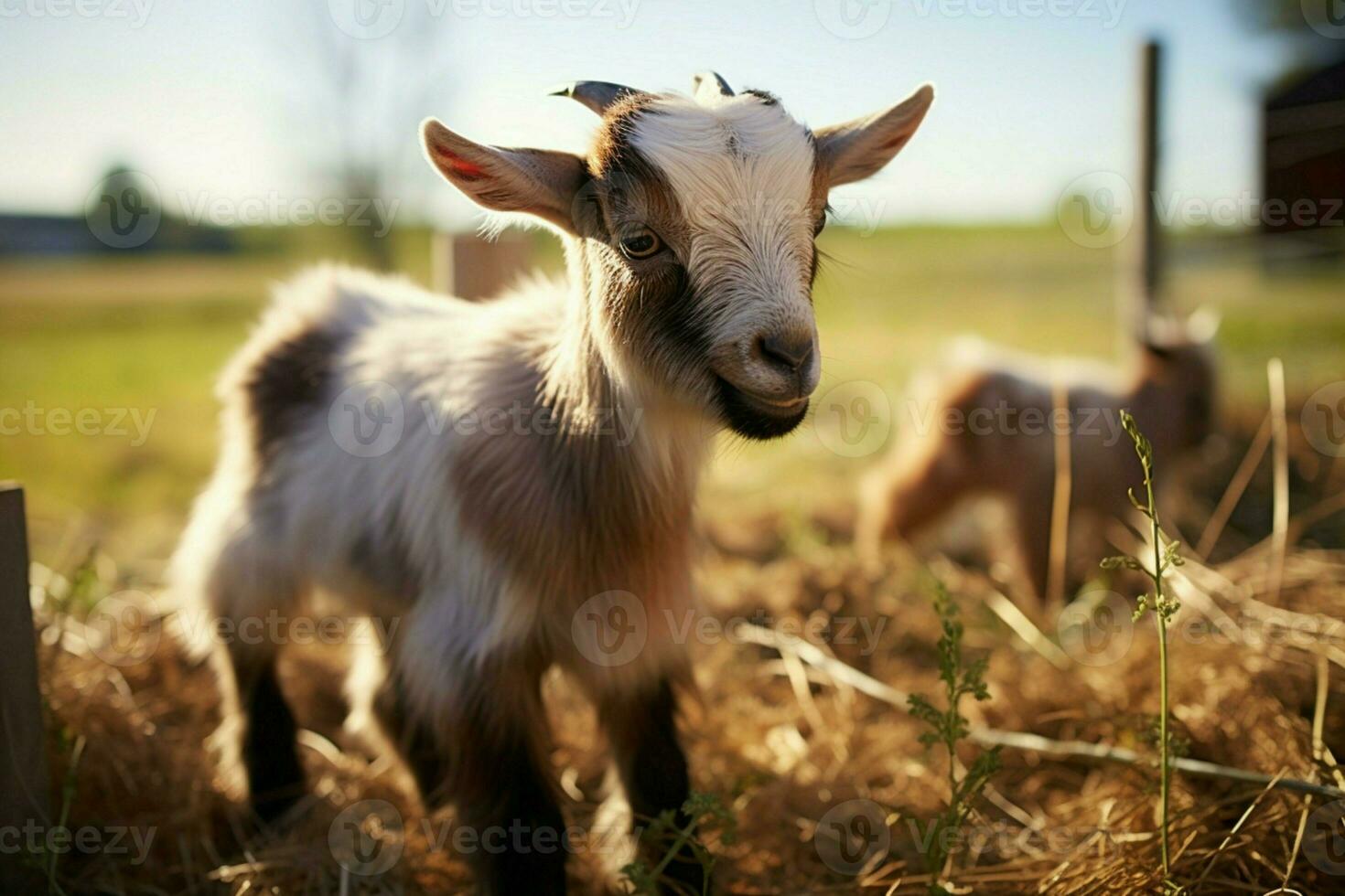 AI generated Cute Little baby goat in the field AI Generated photo