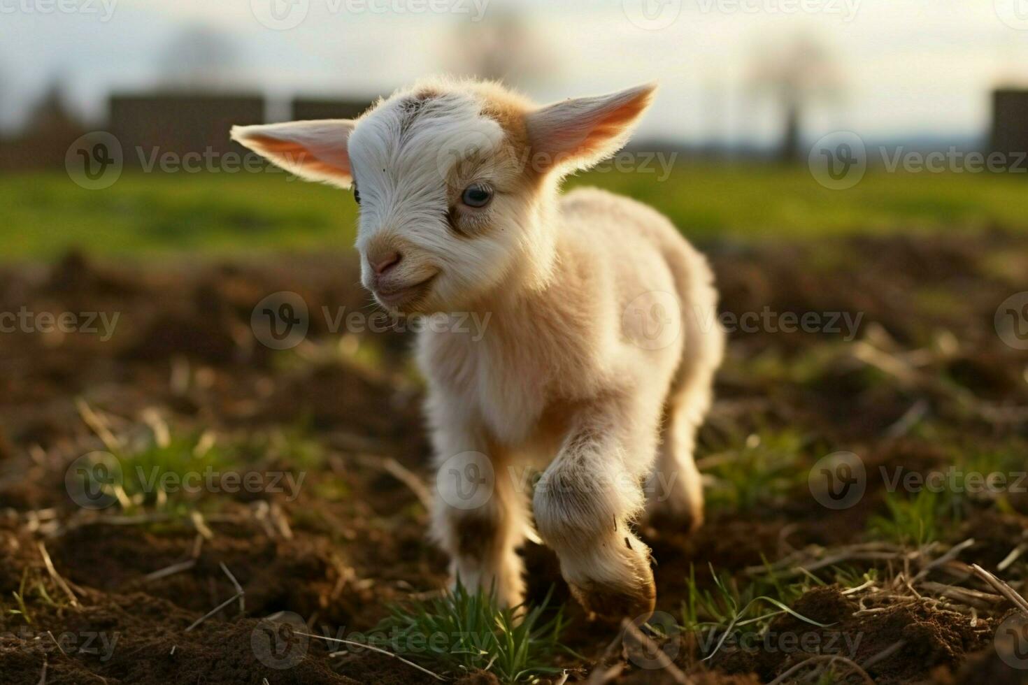 AI generated Cute Little baby goat in the field AI Generated photo
