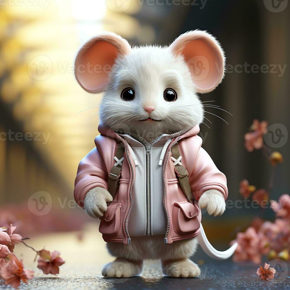 AI generated 3d mouse wearing clothes photo