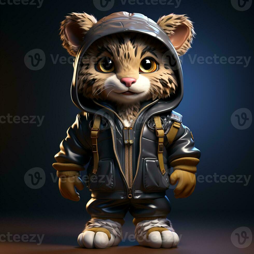 AI generated 3d panther wearing clothes photo