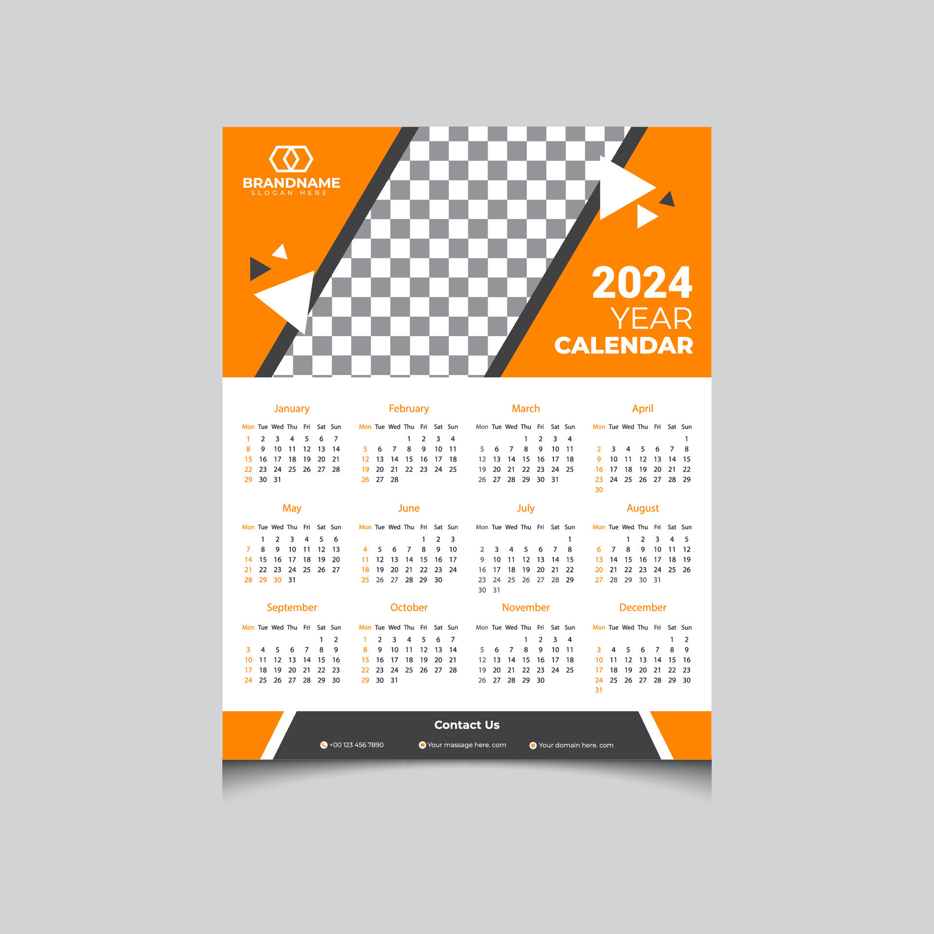 Minimal simple 2024 Onepage wall calendar design vector