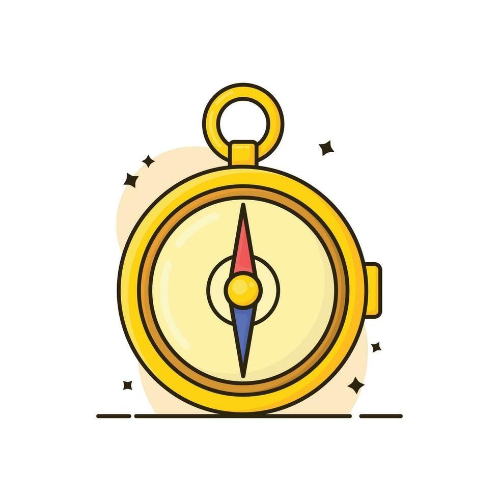 Compass cute cartoon illustration, gold and shinny color, use for graphic resource, isolated white background, children friendly for kids, flat design style vector