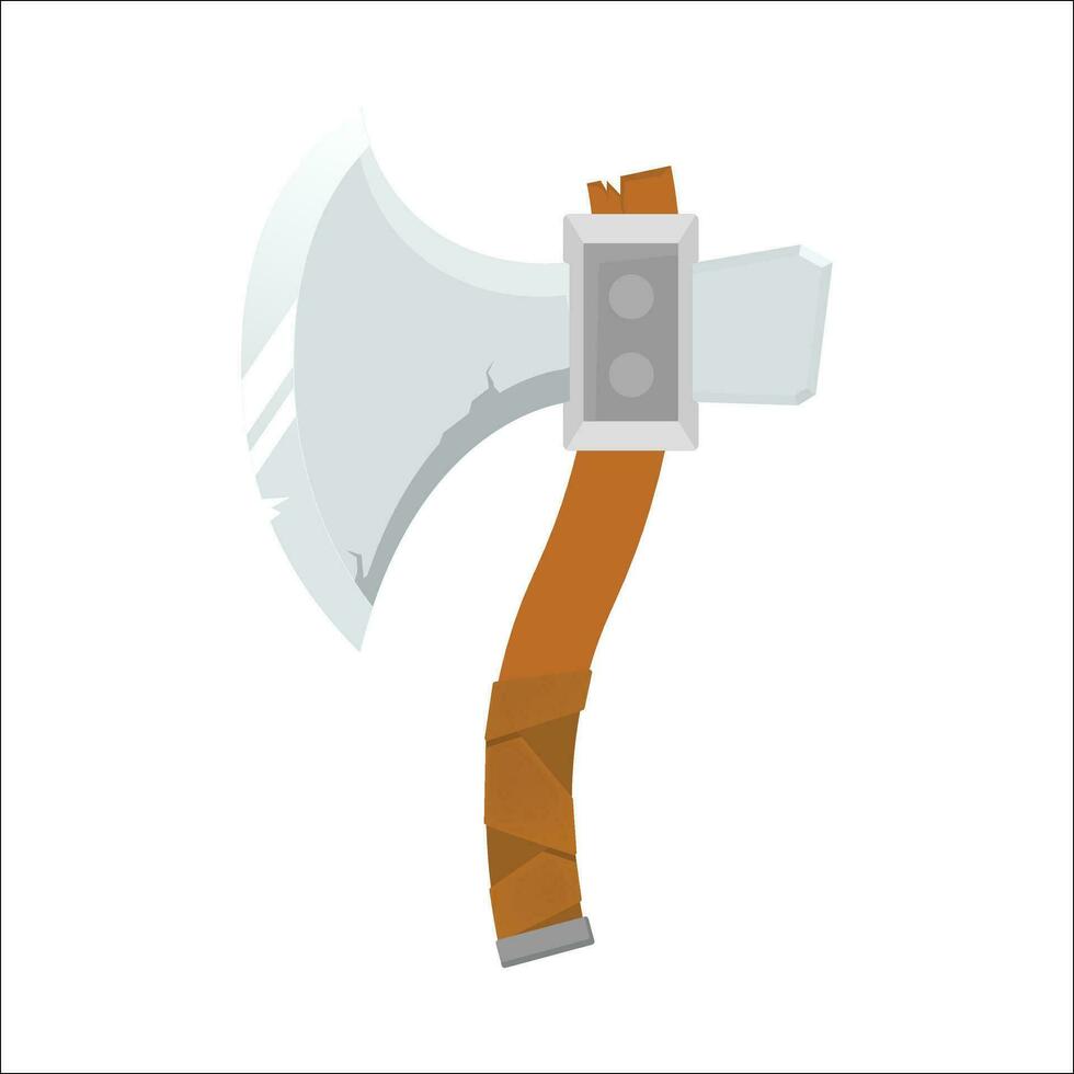 illustration vector graphic cartoon axe 2D or Flat design style, with gold sword and silver shield, with children style, use for icon game, game design, children book, story book