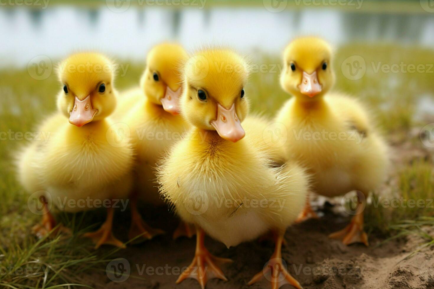 AI generated Cute fluffy small little yellow ducks AI Generated photo