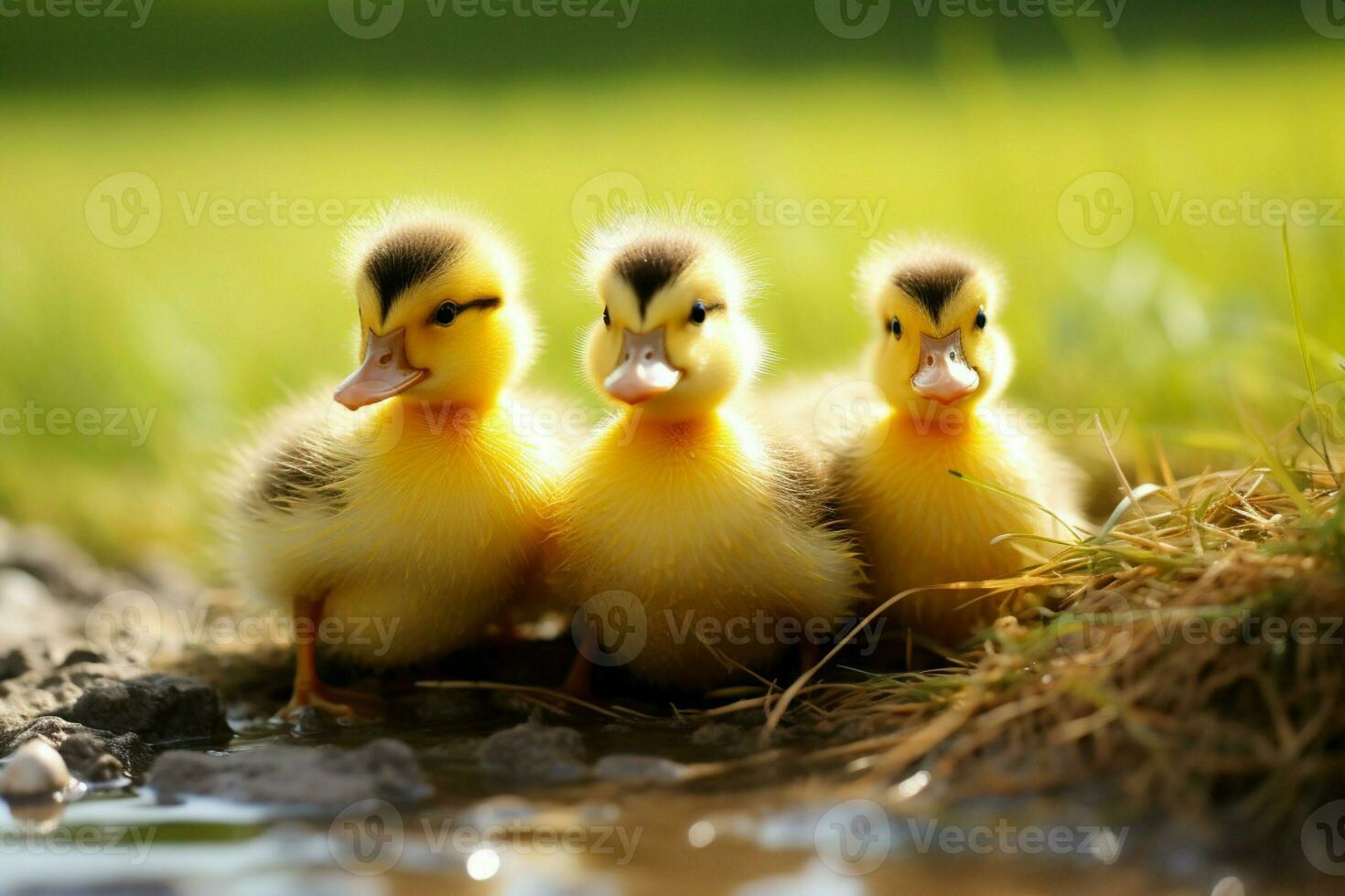 AI generated Cute fluffy small little yellow ducks AI Generated photo