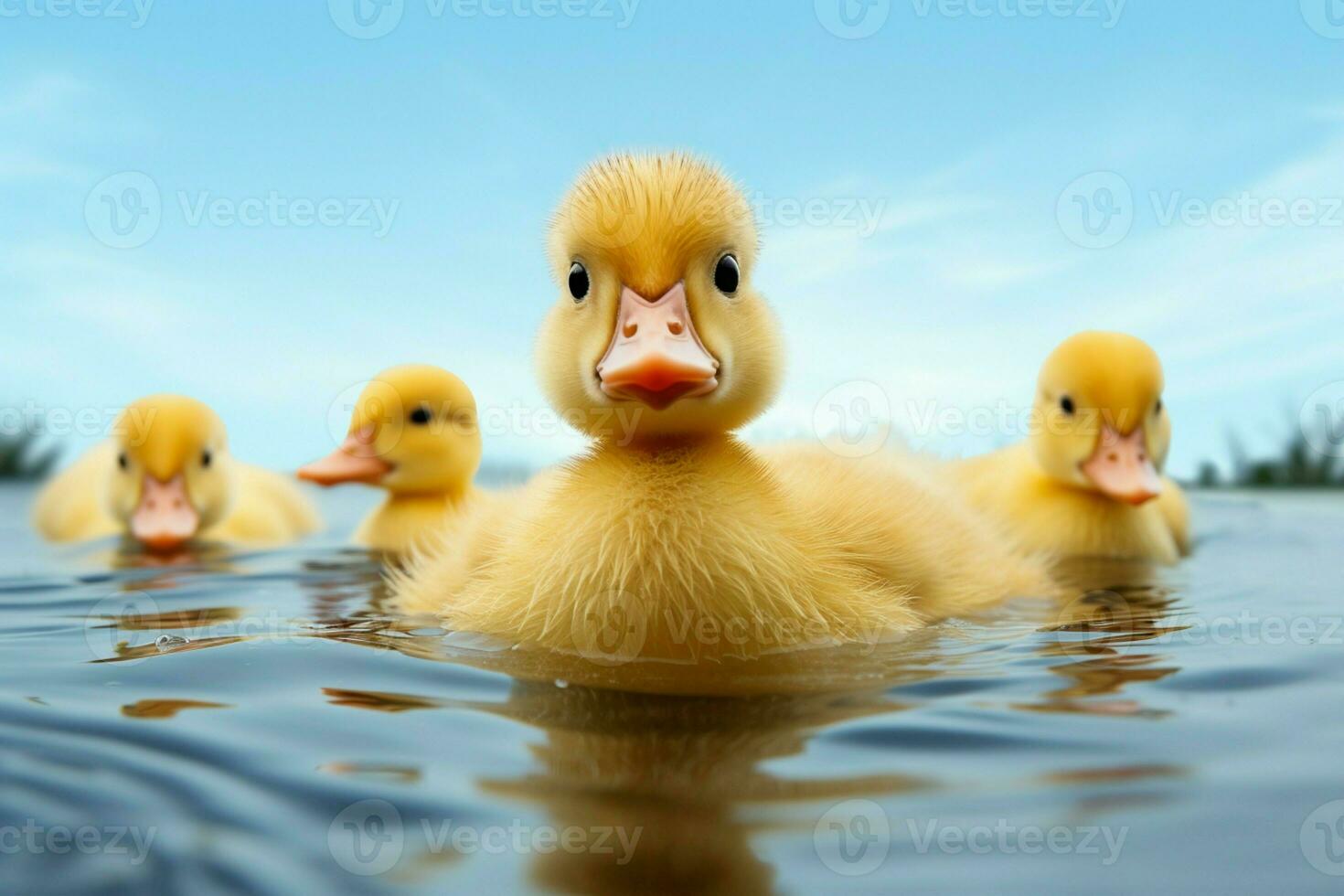 AI generated Cute fluffy small little yellow ducks AI Generated photo