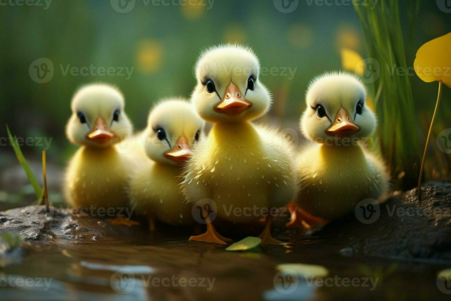 AI generated Cute fluffy small little yellow ducks AI Generated photo