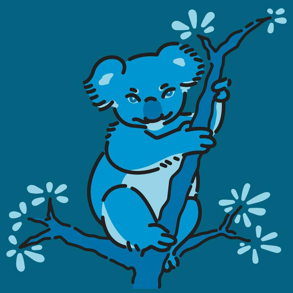 A blue koala relaxing on a tree branch vector