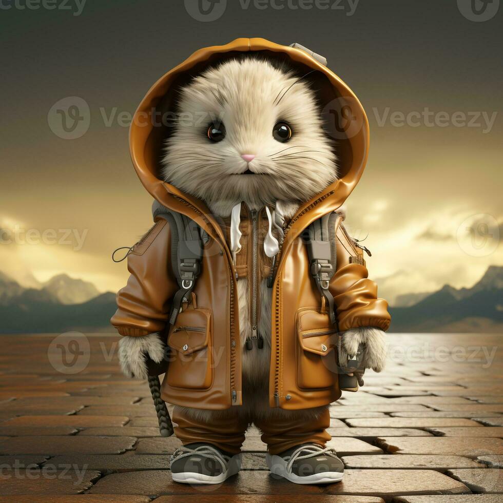 AI generated 3d rabbit wearing clothes photo