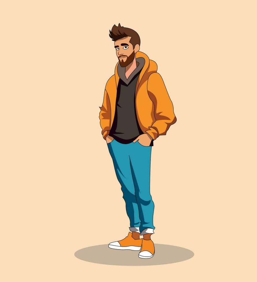 joven hombre en pie vector dibujos animados personaje a mano creado