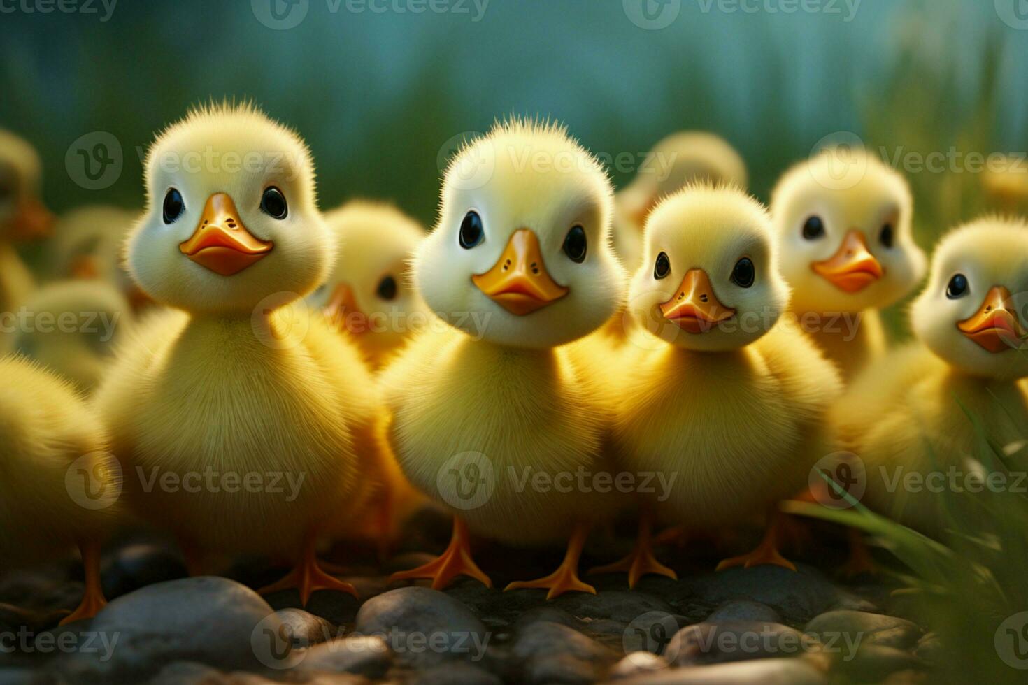 AI generated Cute fluffy small little yellow ducks AI Generated photo