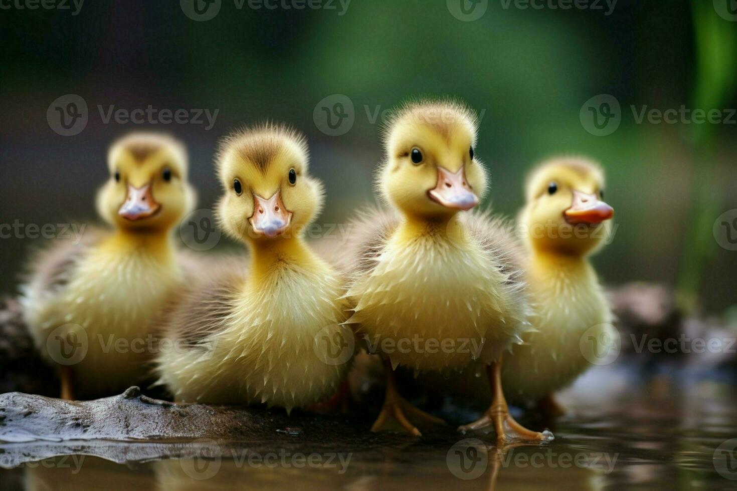AI generated Cute fluffy small little yellow ducks AI Generated photo