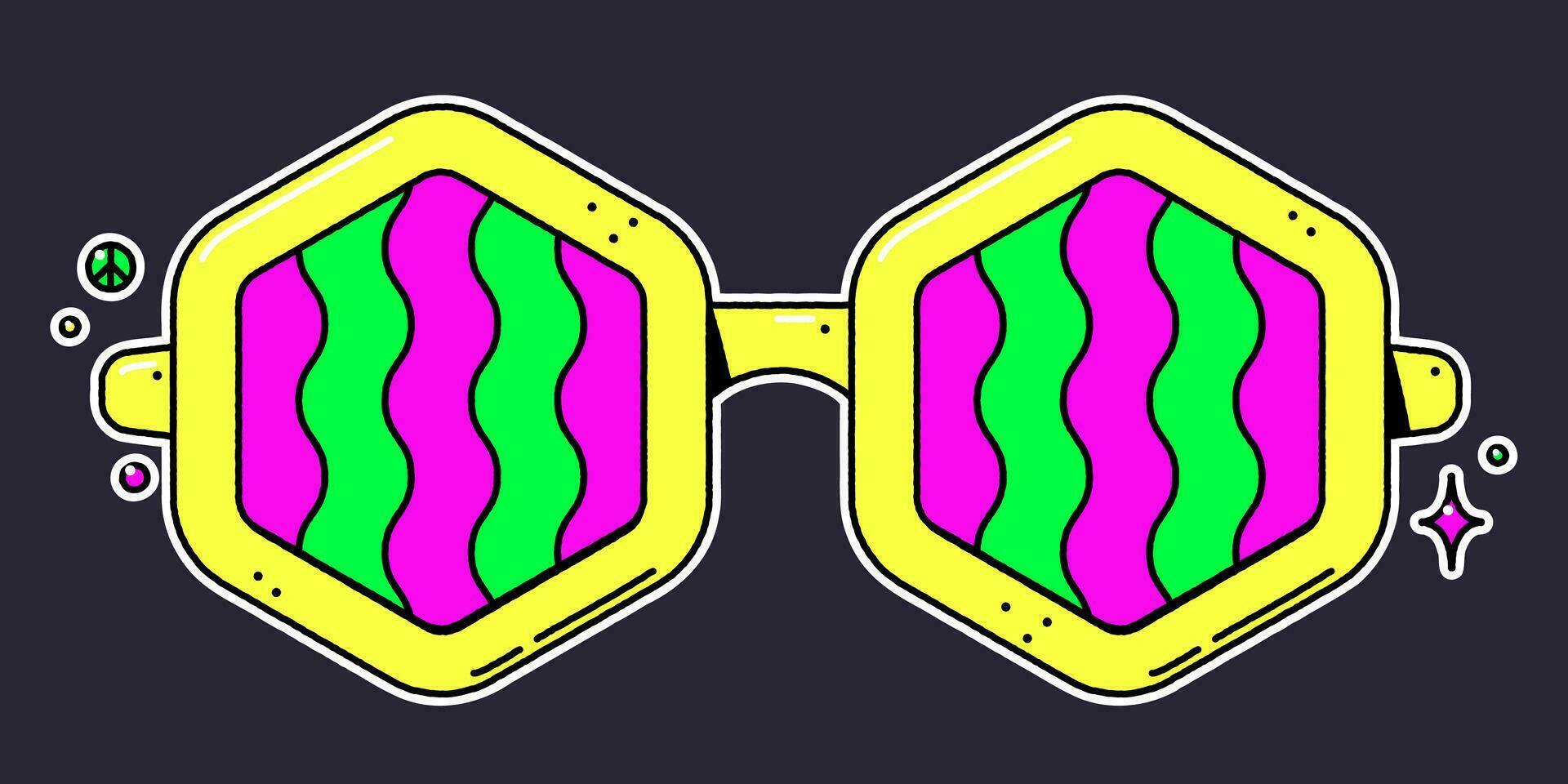Groovy retro hippie psychedelic eyeglasses. vector
