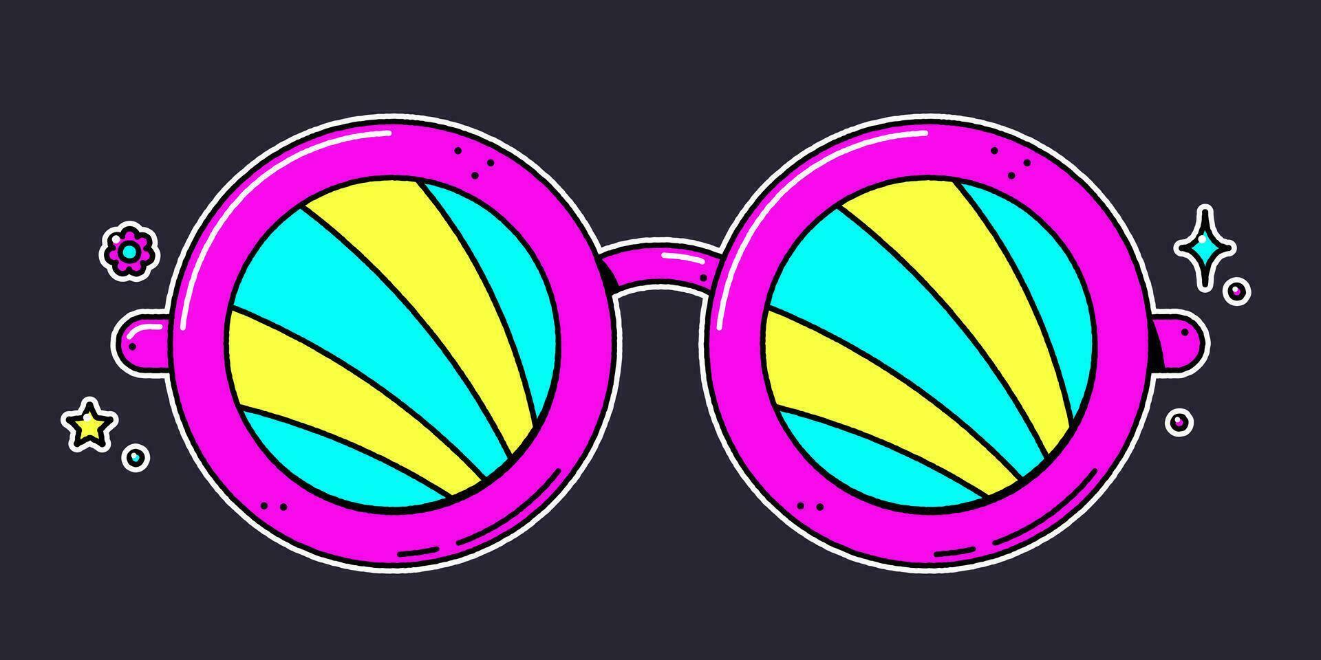Groovy retro hippie psychedelic eyeglasses. vector