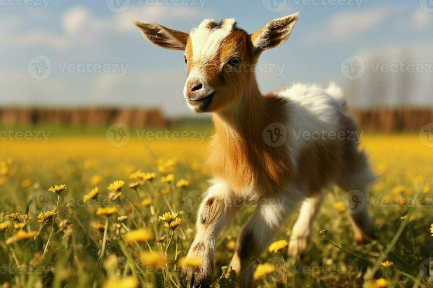 AI generated Cute Little baby goat in the field AI Generated photo