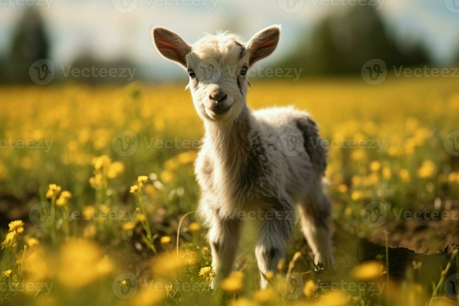 AI generated Cute Little baby goat in the field AI Generated photo