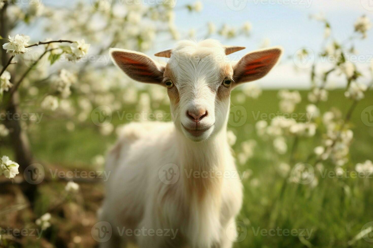 AI generated Cute Little baby goat in the field AI Generated photo