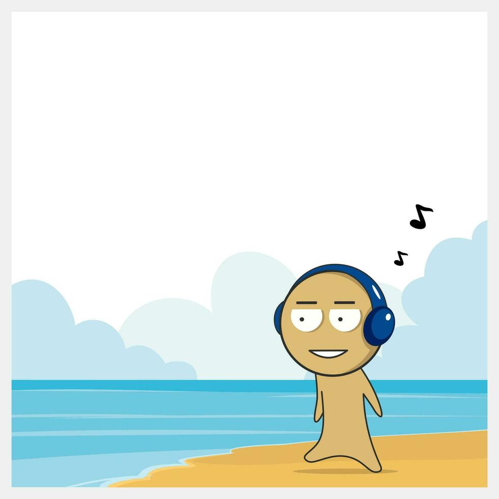 Boy with headphones by the sea vector