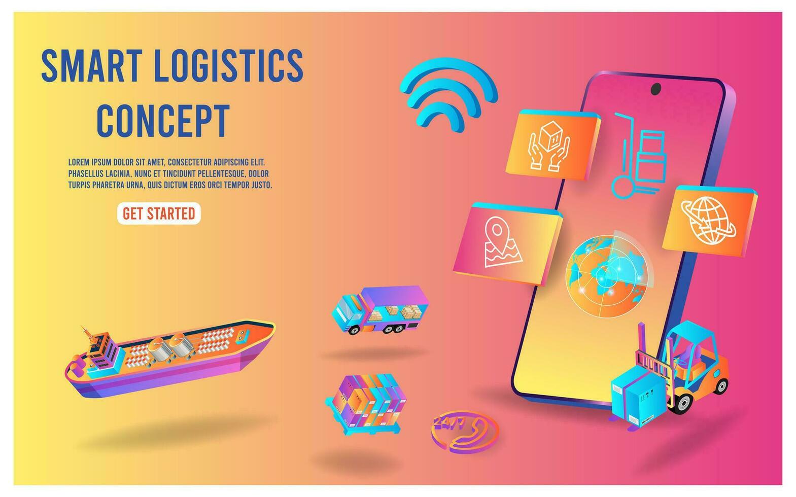 Modern Global logistic service concept with export, import, warehouse business and transport. Vector illustration eps10