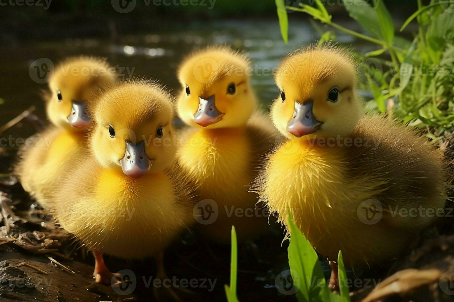 AI generated Cute fluffy small little yellow ducks AI Generated photo