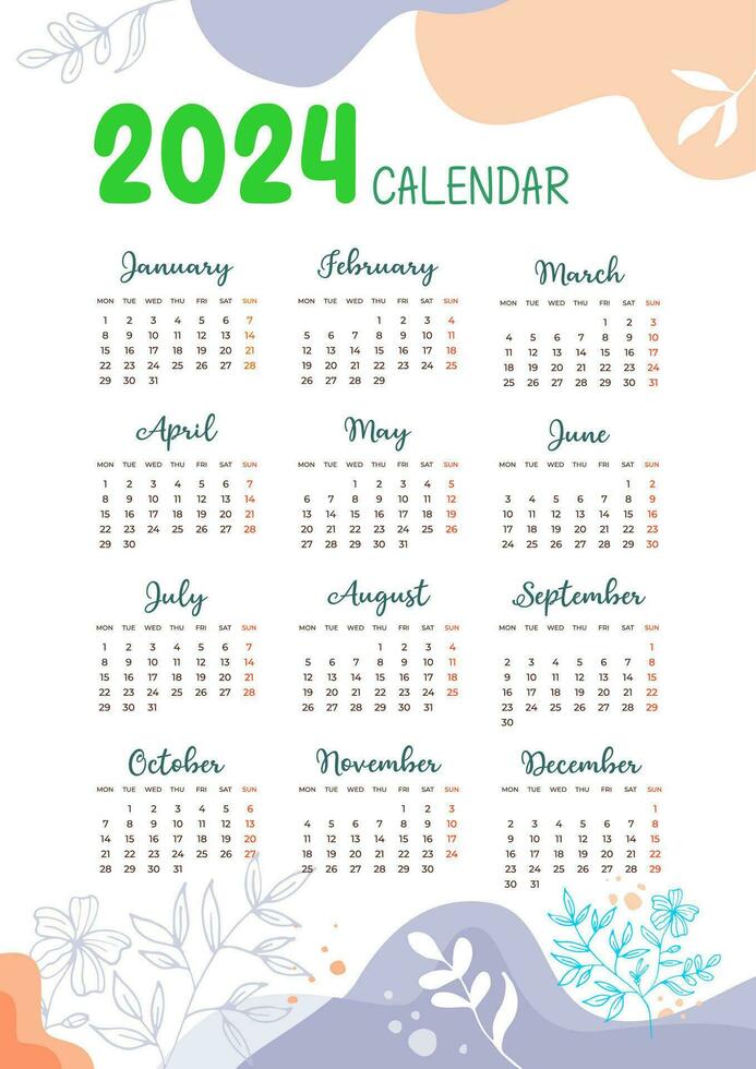 nuevo año calendario 2024 con interesante imágenes vector