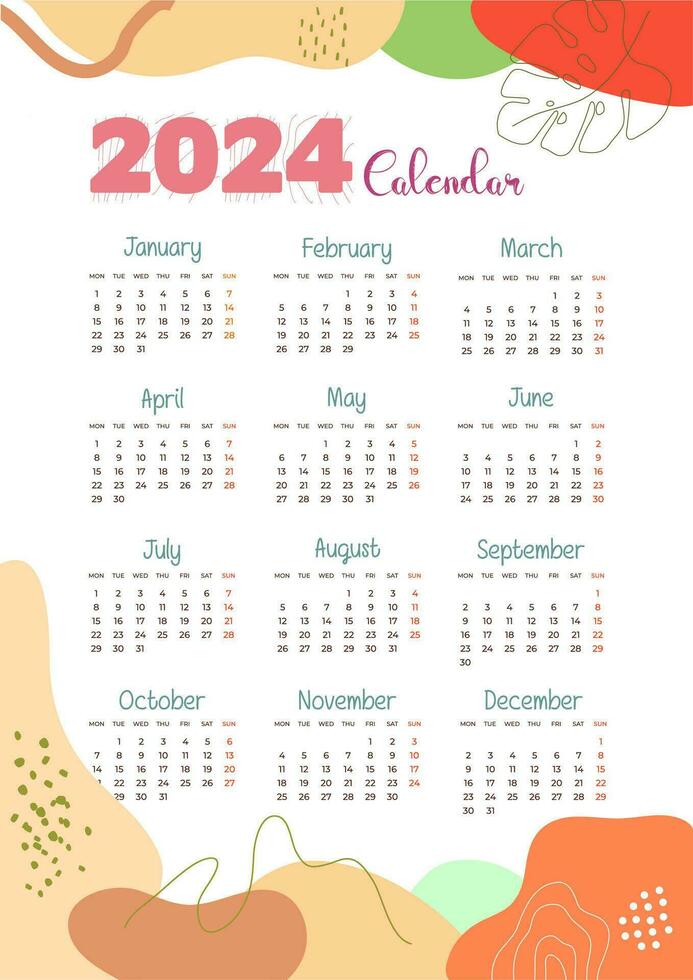 nuevo año calendario 2024 con interesante imágenes vector