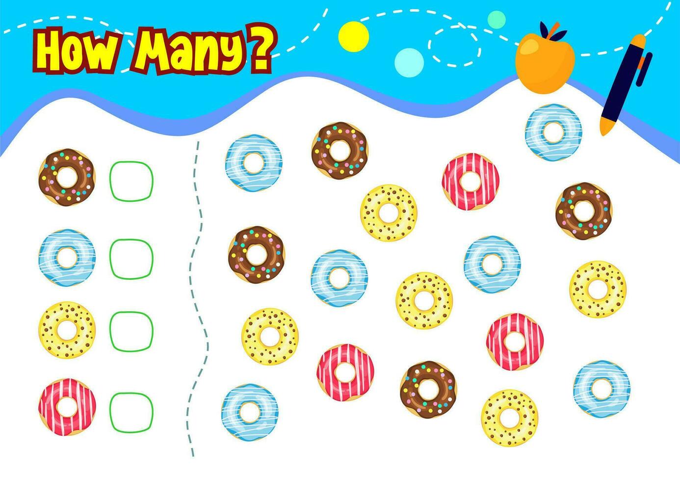 Counting objects and food worksheet for kids 35158704 vector art at
