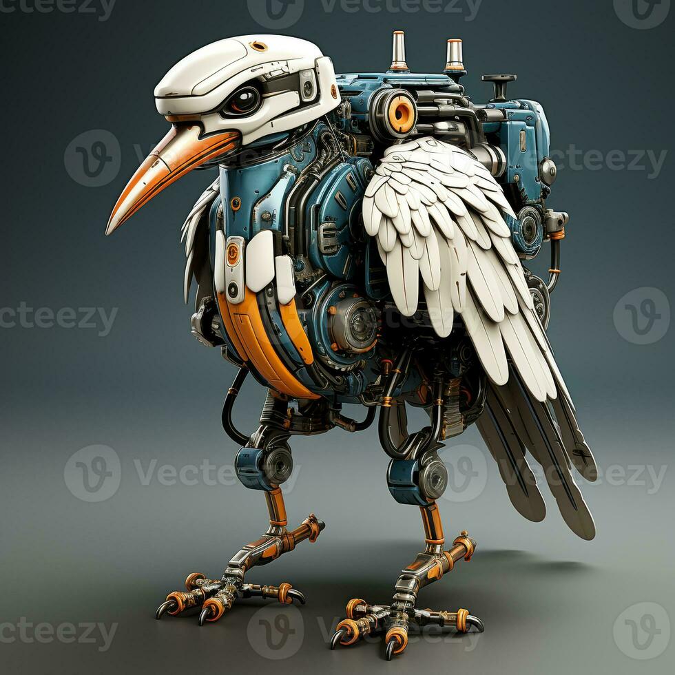 AI generated 3d Robot cartoon crane bird photo