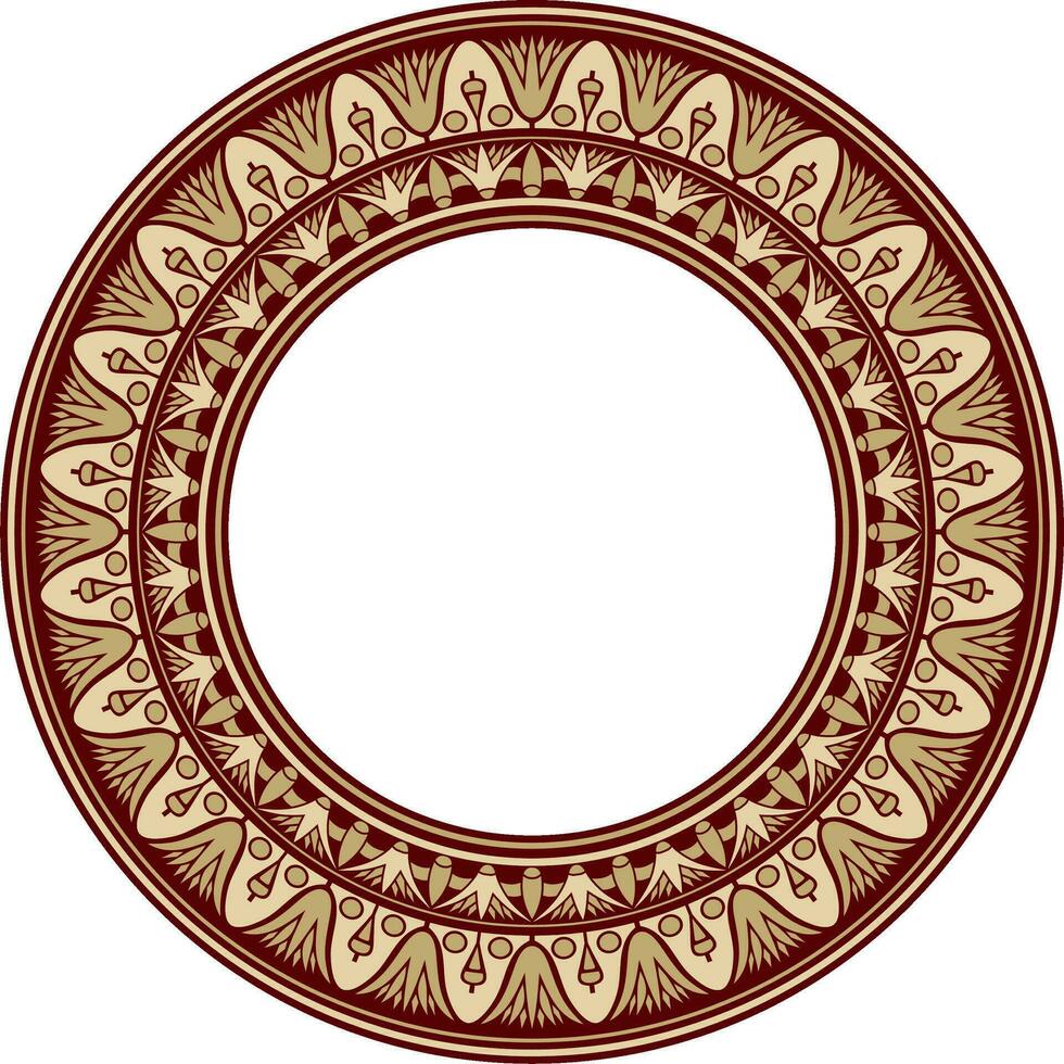 Vector round golden with red Egyptian ornament. Endless circle border, ancient Egypt frame