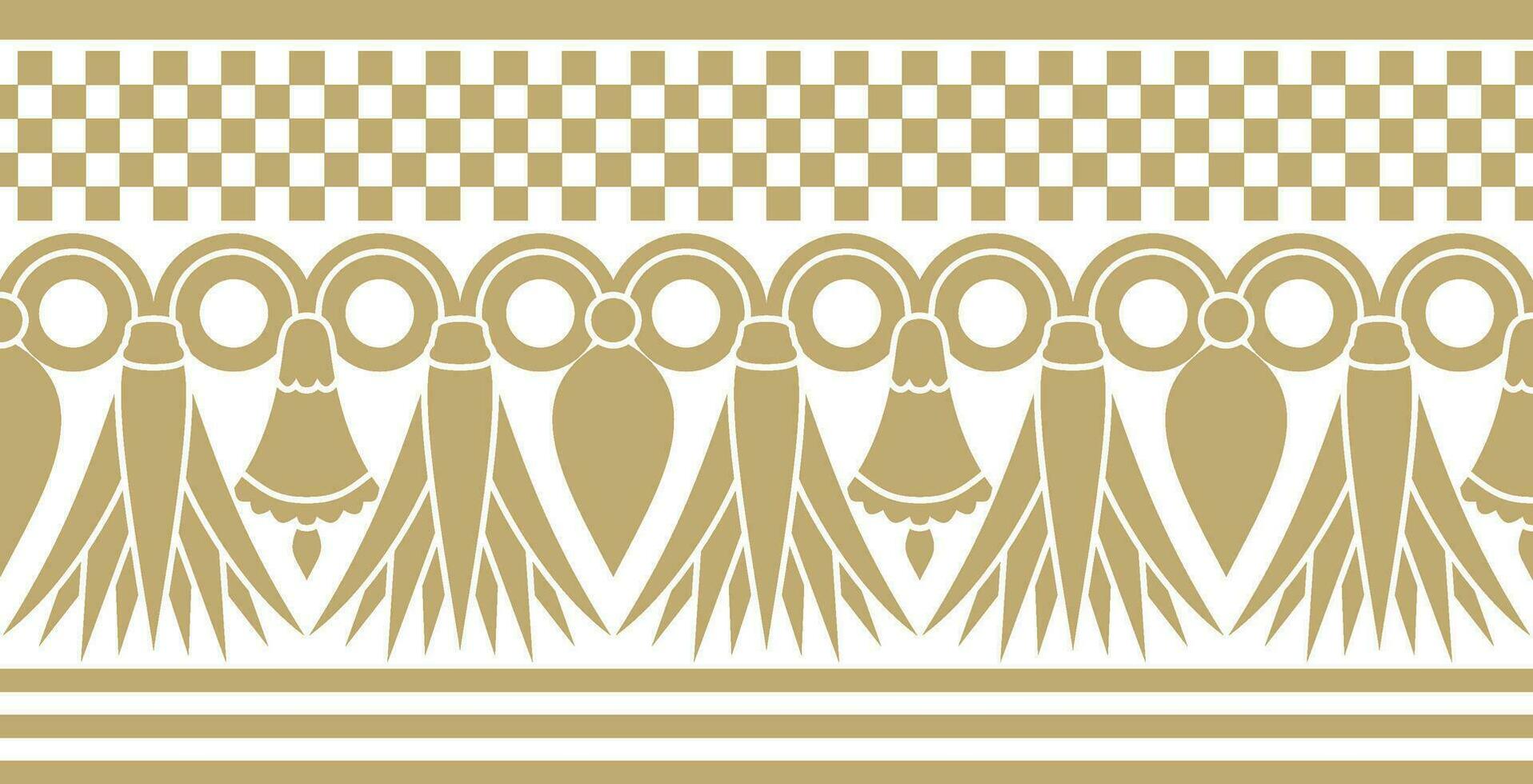 Vector golden seamless Egyptian border. Endless ornament of Ancient Africa. Pattern of lotus flowers and sun