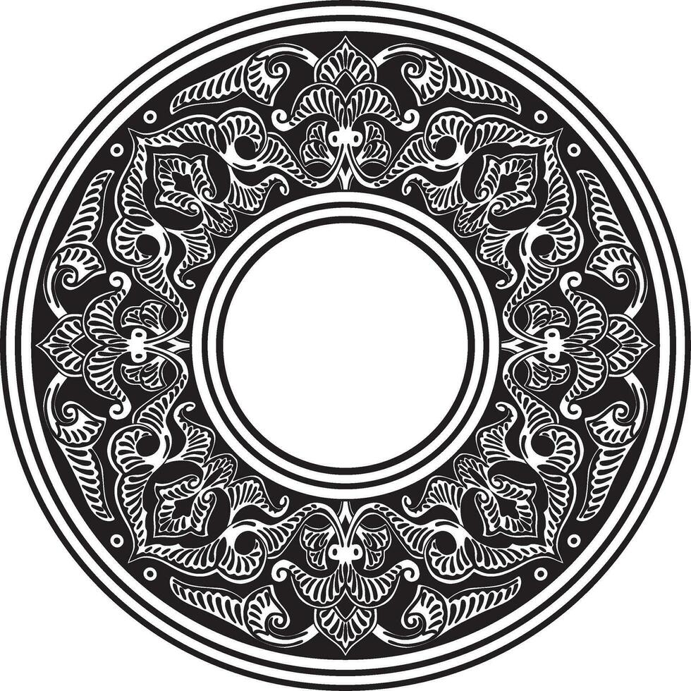 Vector monochrome round oriental ornament. Arabic patterned circle of Iran, Iraq, Turkey, Syria. Persian frame, border. For sandblasting, laser and plotter cutting.