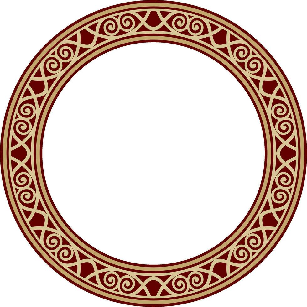Vector gold and red round classic renaissance ornament. Circle, ring european border, revival style frame