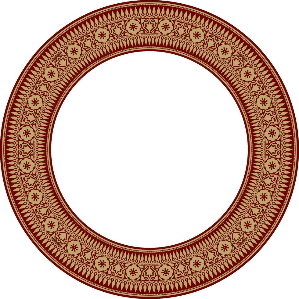 Vector round national Indian ornament. Red with black circle border, frame, ring