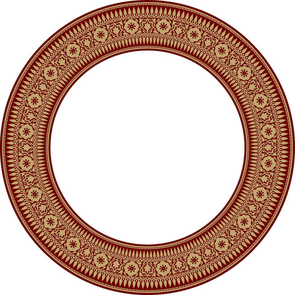 Vector round national Indian ornament. Red with black circle border, frame, ring