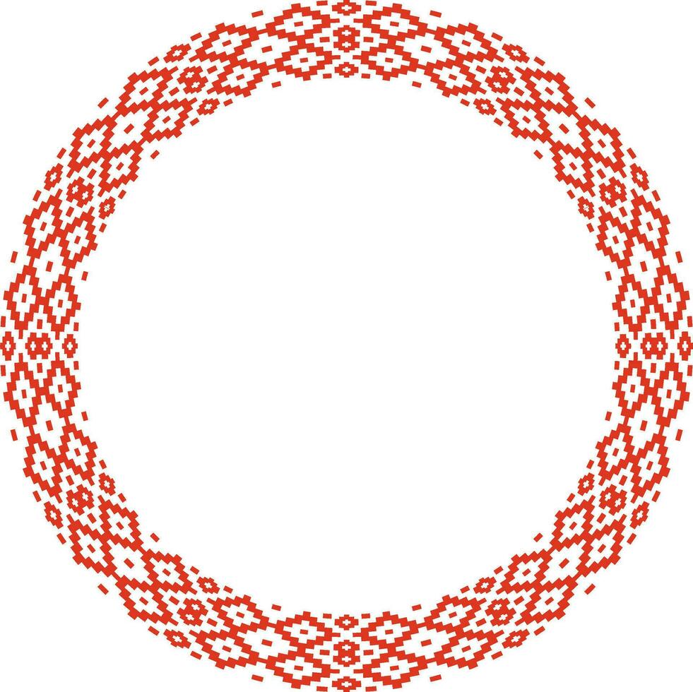 Vector red round Belarusian national ornament. Ethnic endless color border, Slavic peoples frame