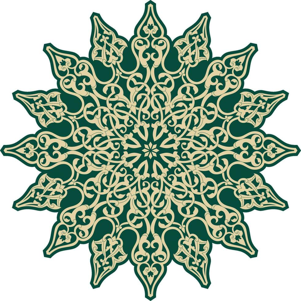 Vector golden and green round turkish ornament. Endless ottoman national circle