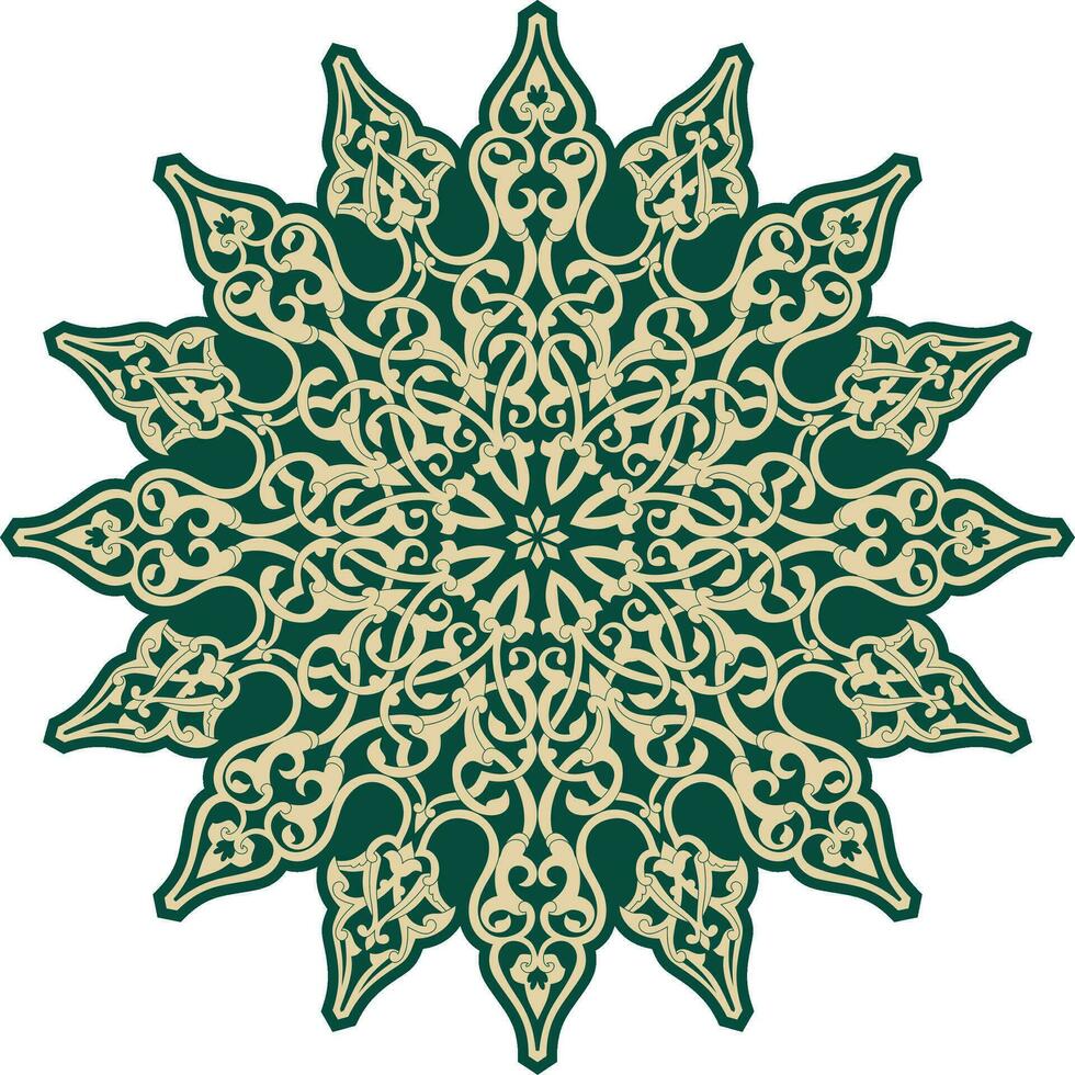 Vector golden and green round turkish ornament. Endless ottoman national circle