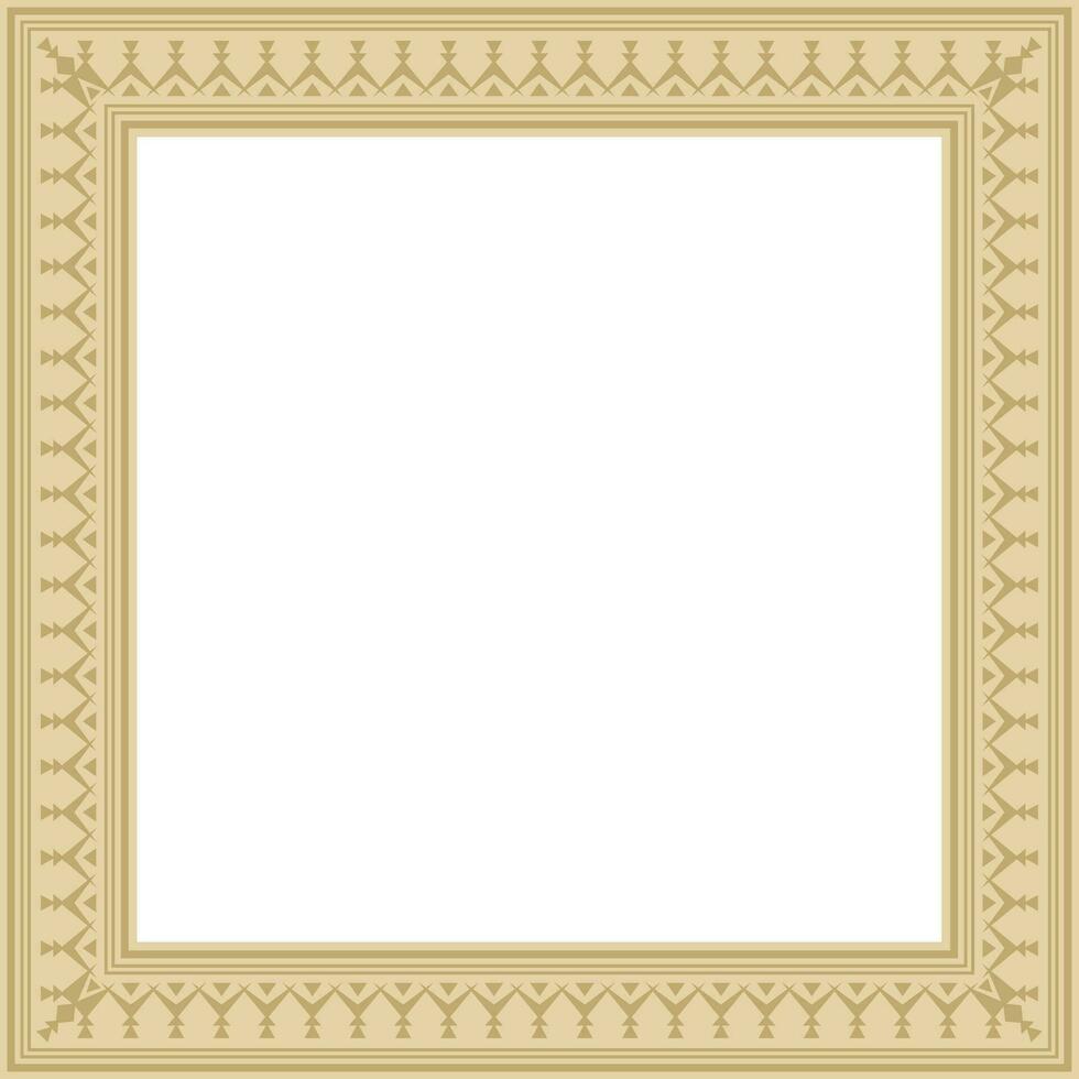 Vector gold square Yakut ornament. An endless rectangular border, a frame of the northern peoples of the Far East