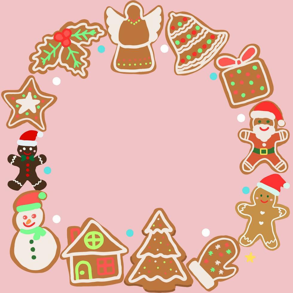 christmas gingerbread frame on pink background vector