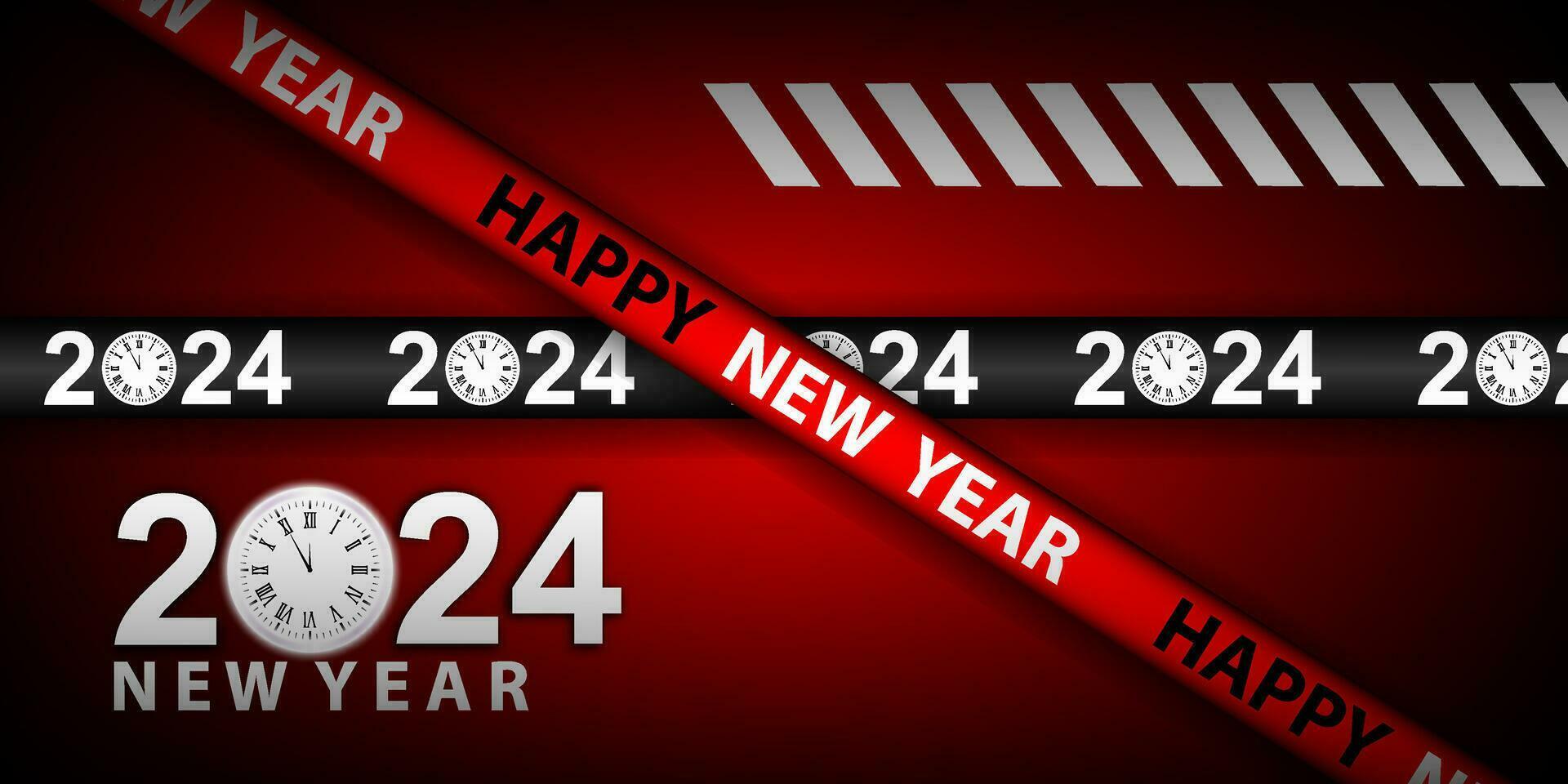 Happy New Year 2024 Background Design with ribbon lines. Greeting Cards, Banners, Posters. Vector Illustration.