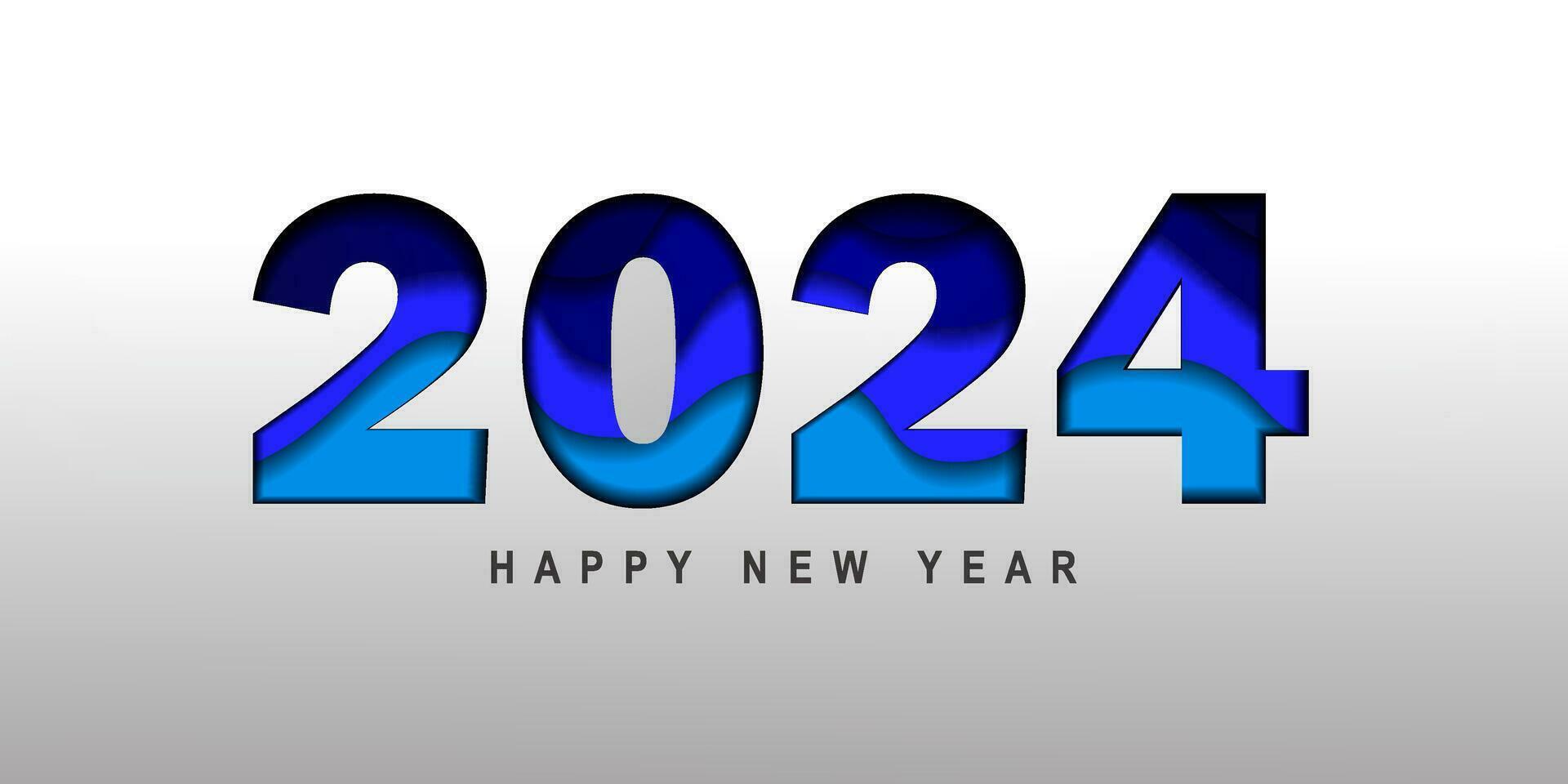 2024 Happy New Year paper cut greeting card. Vector New Year Eve colorful paper cut 2024 number