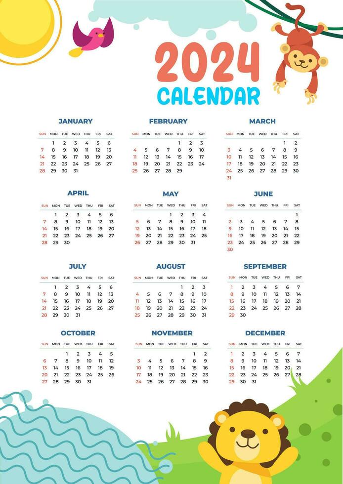 new year calendar 2024 with interesting pictures vector